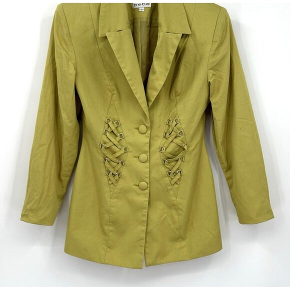 vintage 90s BEBE jacket blazer lime green 8 MEDIUM - Picture 5 of 8